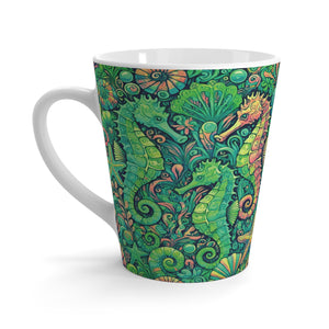 Latte White Mug - Seahorses, Lime