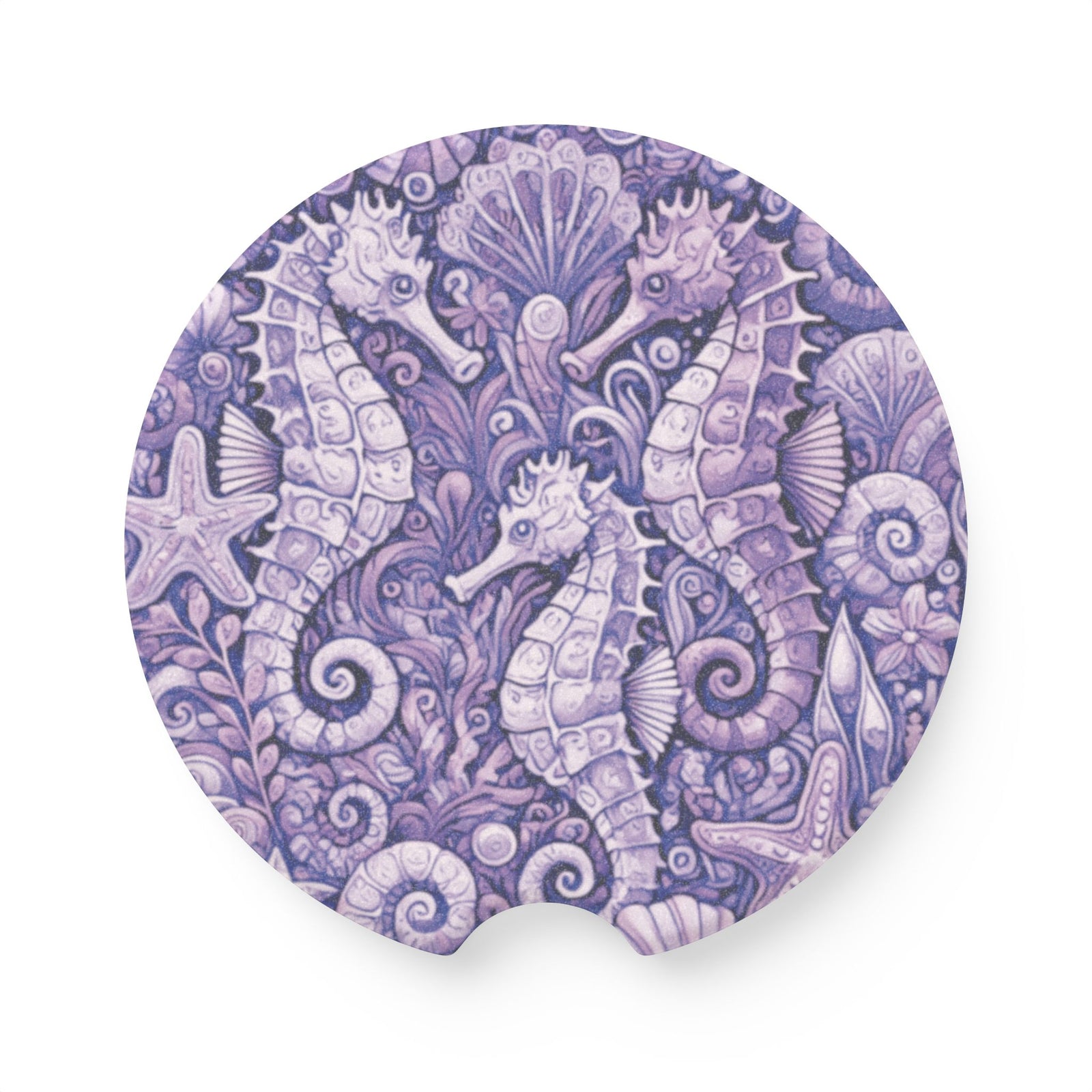 Soapstone Car Coaster - Seahorse Trio, Amethyst