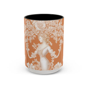 Accent Color Coffee Mug (11, 15oz), Pearl Lady Toile/Melon