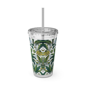 Tropical Tumbler with Straw | 16 oz: More Tropical Palms, White