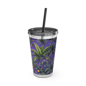 Tropical Tumbler with Straw | 16 oz: Tropical Palms & Fruit, Purple