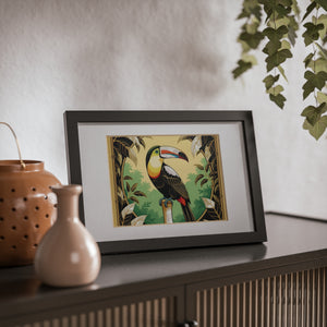 Framed Coffee Art Print — Tropical Toucan Poster for Home Decor