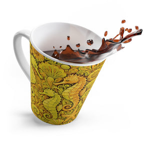 Latte White Mug - Seahorses, Yellow