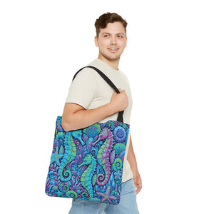 Seahorse Trio Tote Bag, Turquoise Pop - 3 Sizes