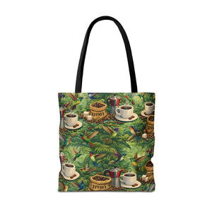 Tropical Hummingbirds & Coffee Tote Bag, Black - 3 Sizes