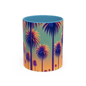 Accent Color Coffee Mug (11, 15oz), 8 Colors - Sunset Palms