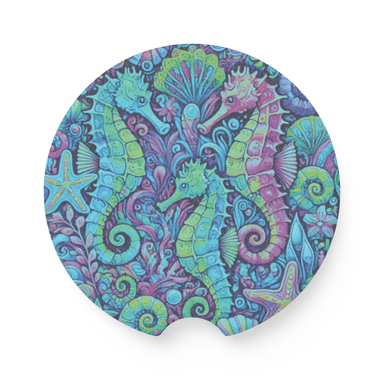 Soapstone Car Coaster - Seahorse Trio, Turquoise Pop