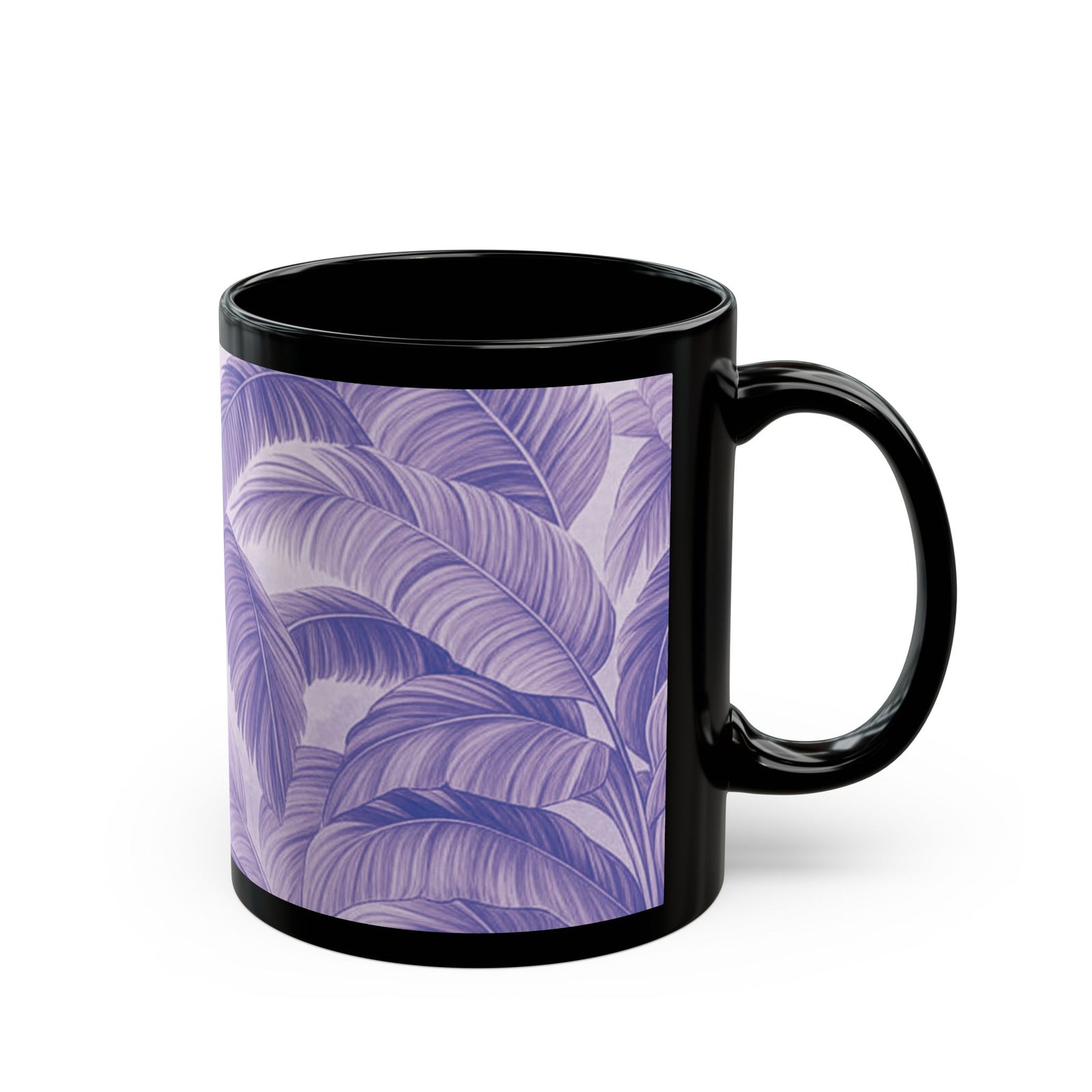 Black Coffee Mug - Palm Serenity, Lilac