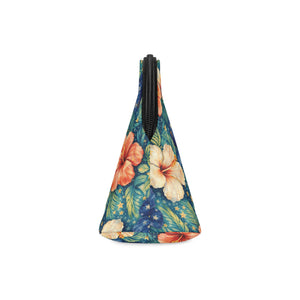 Americana Hibiscus Cosmetic Bag — Floral Patriotic Makeup Pouch with Wrist Strap