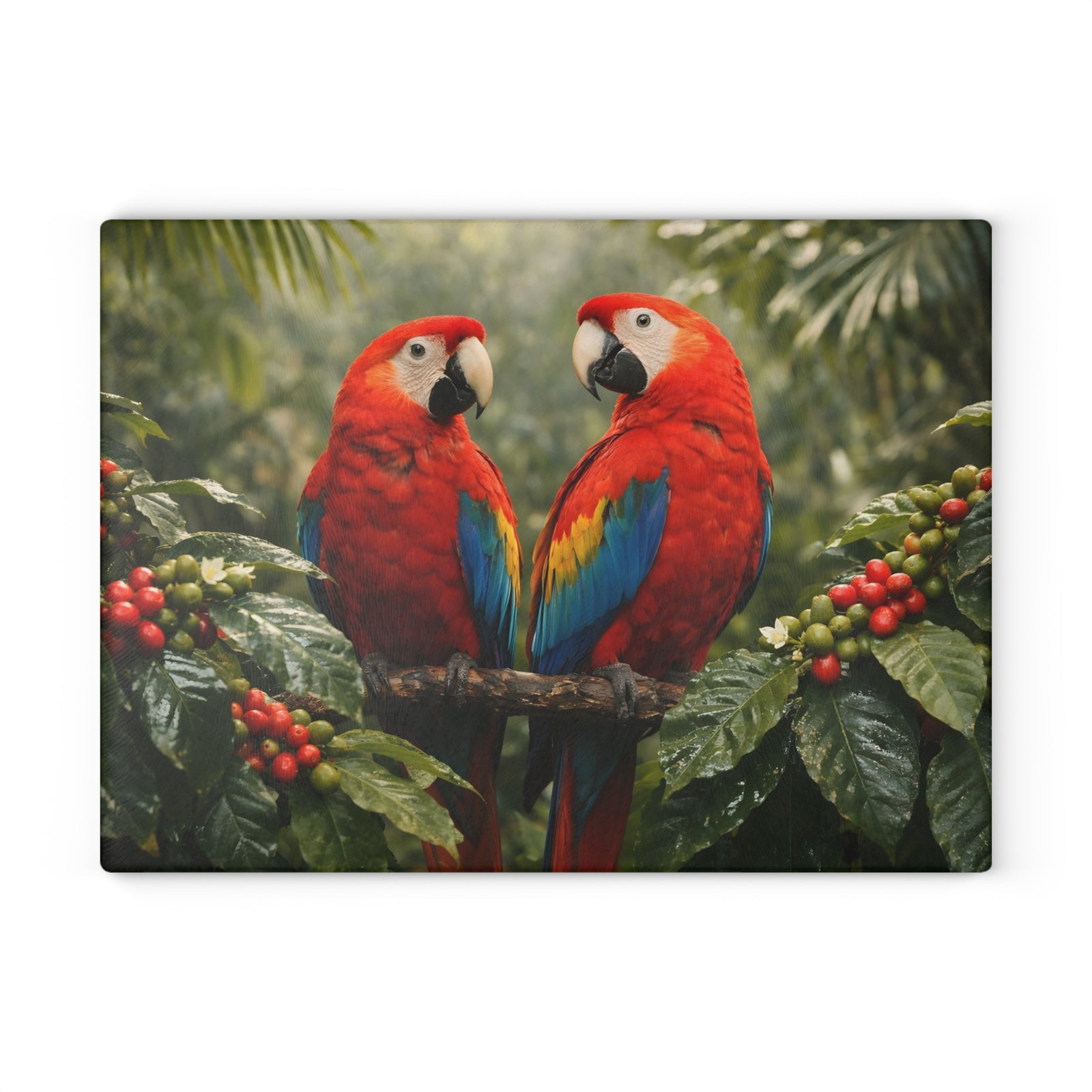 Glass Coffee Station Tray, 2 Sizes – Tropical Scarlet Macaw Parrots