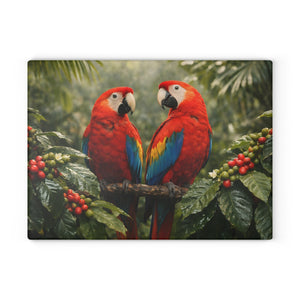 Glass Coffee Station Tray, 2 Sizes – Macaw Parrots & Coffee Plants