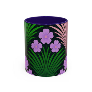 Accent Color Coffee Mug, Many Colors - 11oz & 15oz / Midnight Hibiscus Deco, Purple