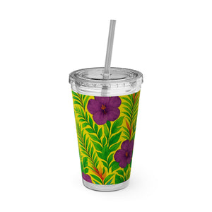 Tropical Tumbler with Straw | 16 oz: Midnight Flower Yellow