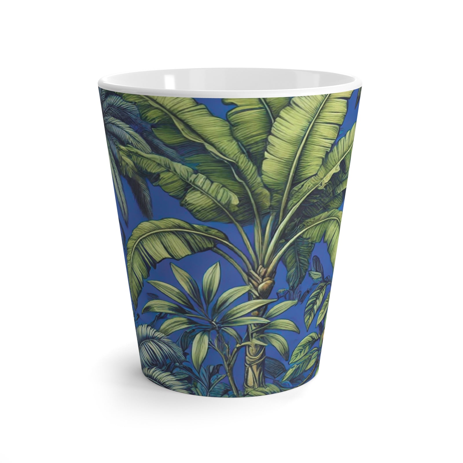 Latte White Mug - Tropical Fruit, Dark Blue
