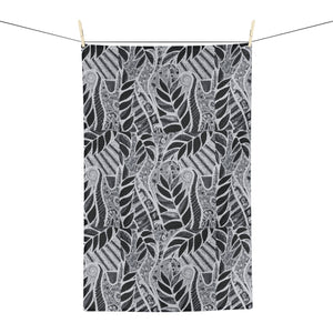 Tropical Microfiber Coffee/Tea Towel ~ Botanical Amazon Whimsy, Black