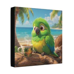 Tropical Beach Canvas - Lulu the Parrot Coffee Wall Art, Black