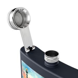 6oz Stainless Steel Flask — Sunset Statue of Liberty Coastal Art