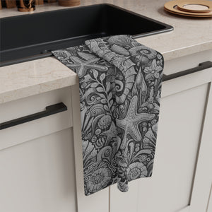 Tropical Microfiber Coffee/Tea Towel – Seahorse Trio, Grey
