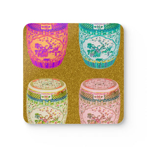 Coaster Set/4 - Pop Art Porcelain Stools, Gold