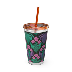 Tropical Tumbler with Straw | 16 oz: Midnight Hibiscus Deco, Pink