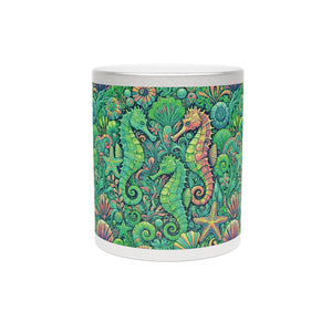 Tropical Metallic Mug, Gold or Silver - Seahorse Trio, Lime