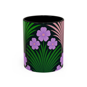 Accent Color Coffee Mug, Many Colors - 11oz & 15oz / Midnight Hibiscus Deco, Purple