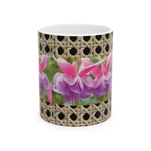 Ceramic White Mug - 11oz & 15oz, Wicker & Two Fuchsias Photo