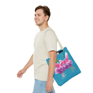 Two Fuschsias Tropical Flower Tote Bag/Turquoise - 3 Sizes