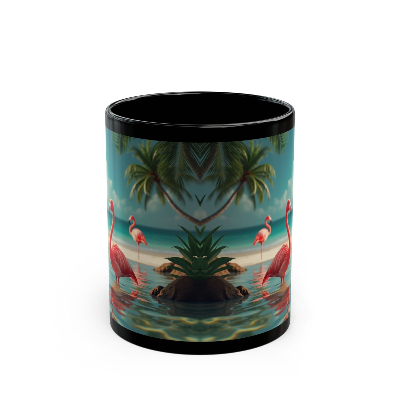 Black Coffee Mug - Flamingo Morning Dip