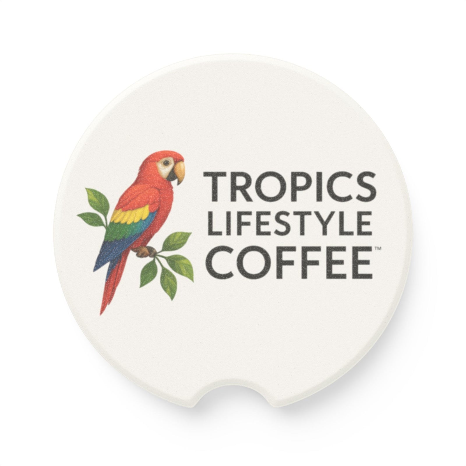Soapstone Car Coaster - Tropics Lifestyle Coffee Parrot Logo, Vertical