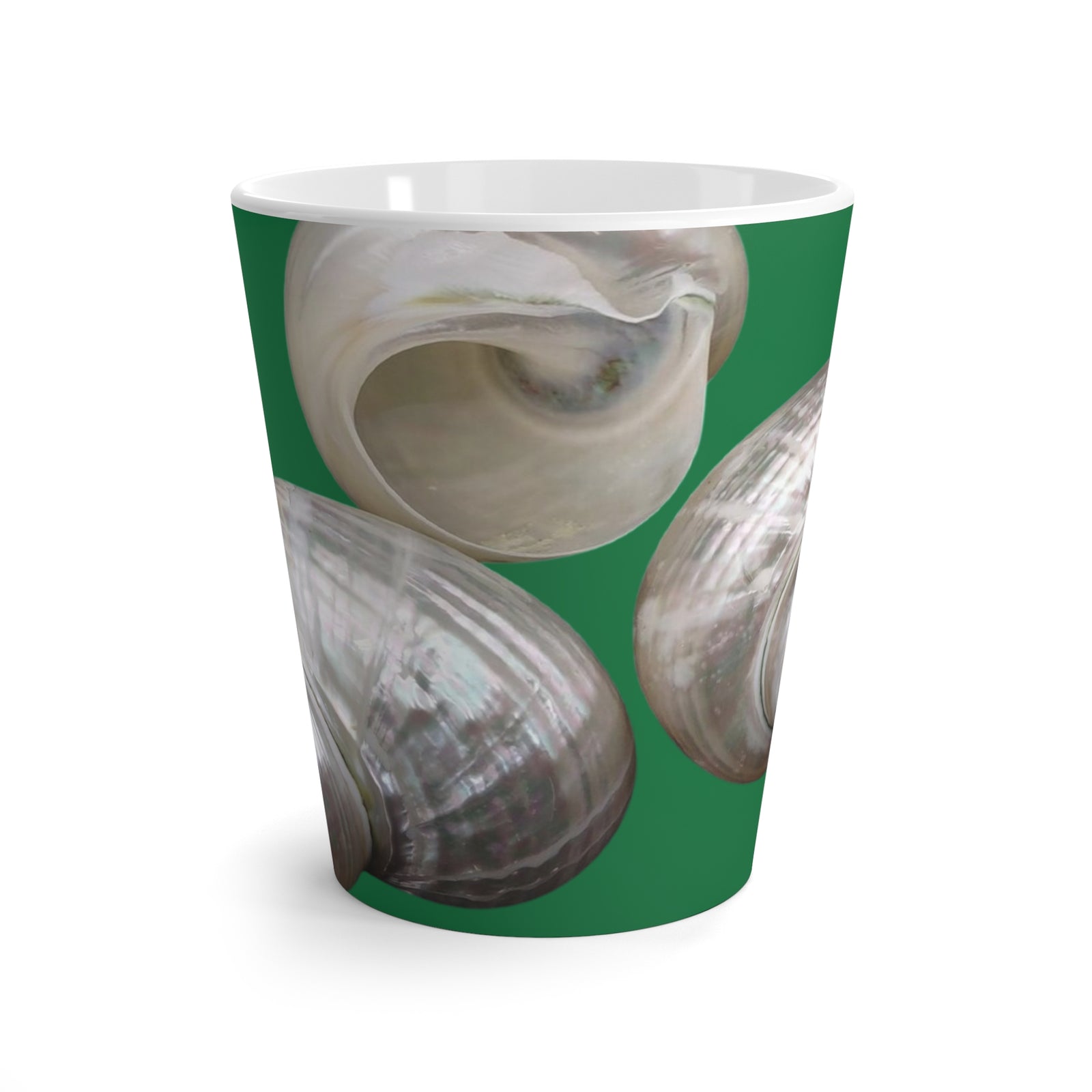 Latte White Mug - Perfect for Coffee Enthusiasts / Lustrous Seashell Trio, Dark Green