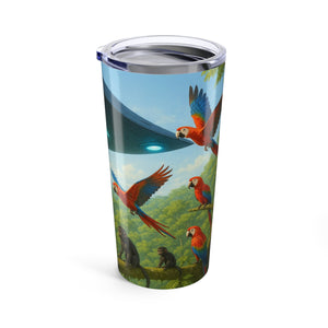 20oz Tropical Glossy Tumbler, Stainless Steel / UFO and Macaws