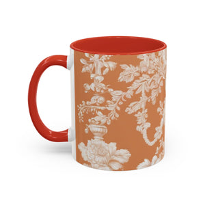 Accent Color Coffee Mug (11, 15oz), Pearl Lady Toile/Melon