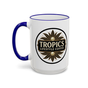 Accent Rim & Handle Coffee Mug — Tropics Lifestyle Coffee Pearl/Palm Logo