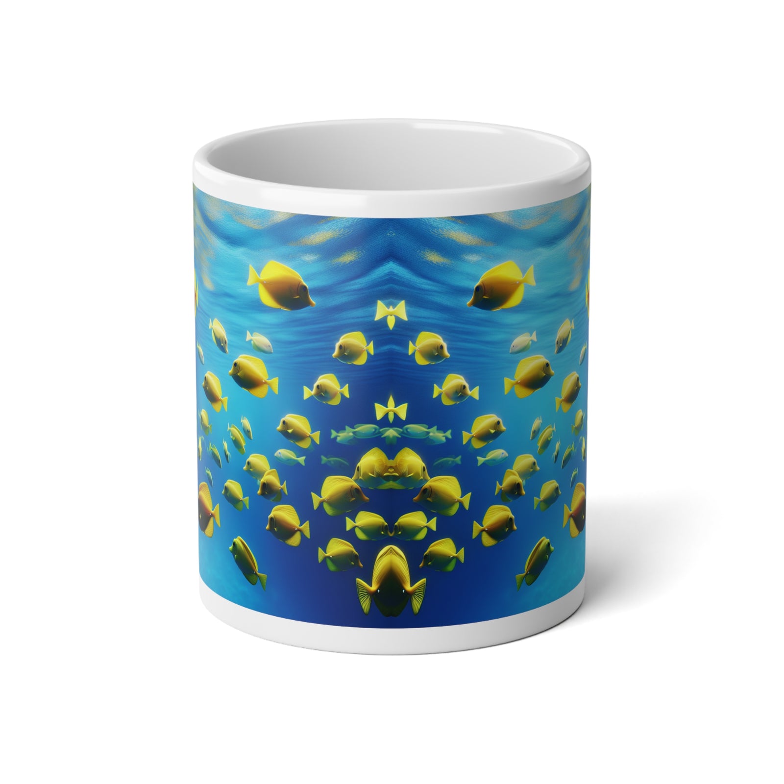 Jumbo Mug, 20oz,  School of Fish, Yellow Tangs | Tropical Coffee Cup, Gift for Fish Lovers