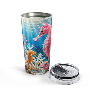 20oz Tumbler — Colorful Pink Seahorse Insulated Travel Cup