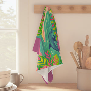 Tropical Microfiber Coffee/Tea Towel ~ Jumping Dolphins, Lt. Pink