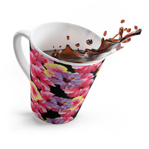 White Latte Mug - Real Hisbiscus Flowers Trio/Black