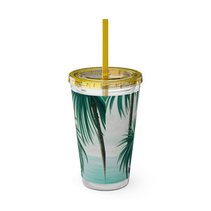 Tropical Tumbler with Straw | 16 oz: Tiny Palm Island