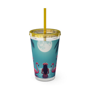 Tropical Tumbler with Straw | 16 oz: Moonlit Mermaid and Flamingos