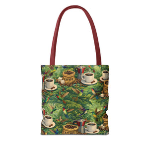 Tropical Hummingbirds & Coffee Tote Bag, Black - 3 Sizes