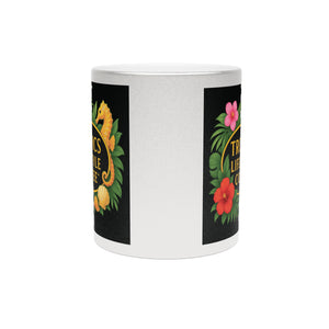 Tropical Metallic Mug, Gold or Silver - Tropics Lifestyle Coffee Seahorse Logo, Black