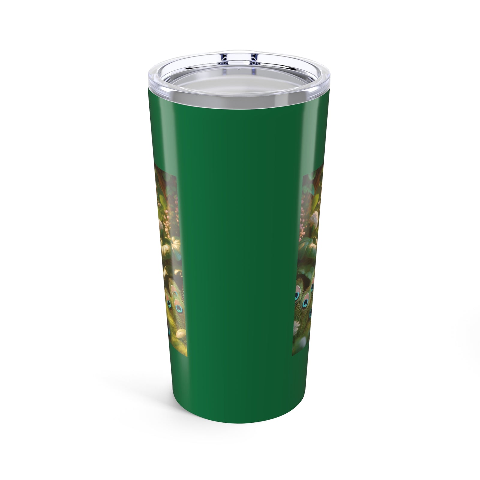 20oz Tropical Glossy Tumbler, Stainless Steel / Baby White Peacock, Dark Green