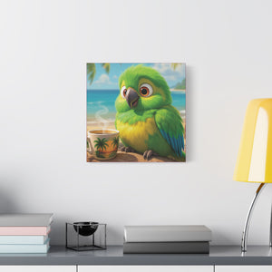 Tropical Beach Canvas - Lulu the Parrot Coffee Wall Art, Pink