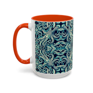 Accent Color Coffee Mug, Many Colors - 11oz & 15oz / Twisted Aqua Octopus
