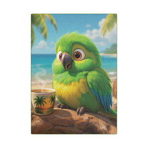 Tropical Beach Canvas - Lulu the Parrot Coffee Wall Art, Green