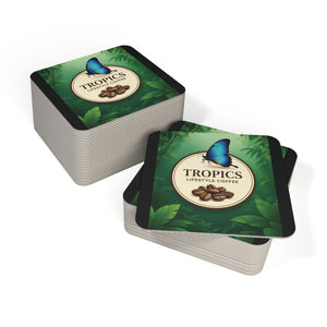 Cardboard Coffee Coasters – Tropical Butterfly Coffee Logo (Pack of 50/100)
