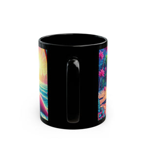 Black Coffee Mug - Pop Art Flamingo Beach