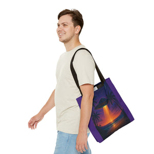 UFO at Beach Sunset Tote Bag, Purple - 3 Sizes