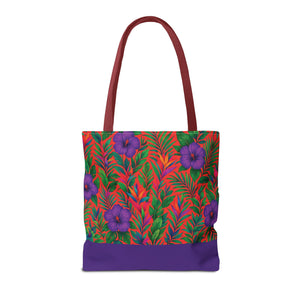Midnight Flower Coral/Purple Tote Bag - 3 Sizes